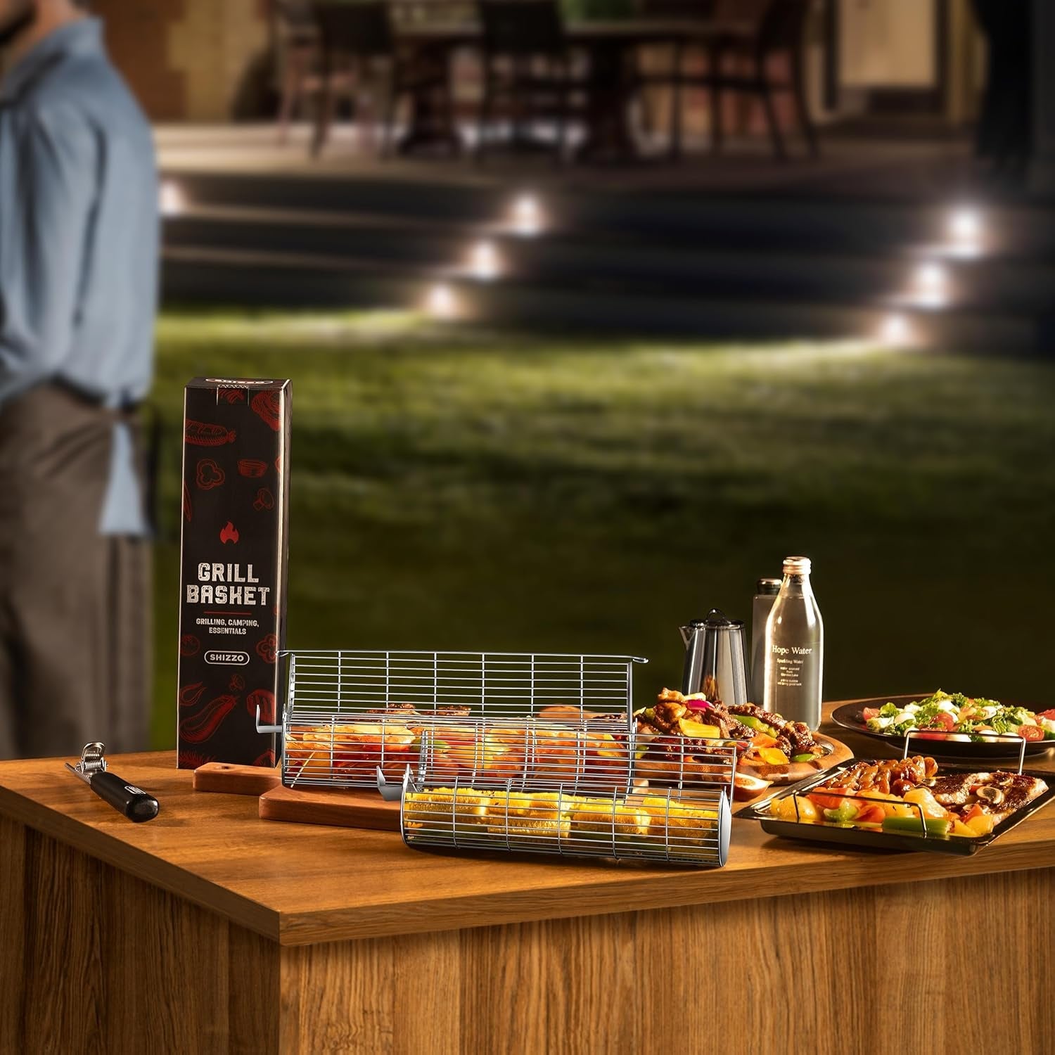 Rolling Grill Basket. New Opening Design. Extra Sturdy Cylinder Grilling Basket. Food Grade Stainless Steel. Large Portable Outdoor Camping Accessories BBQ Net Rack. Cooking Griller for Fish. Vegetables. and More - Gifts for Men Dad Husband - Set of 2 - Image 7