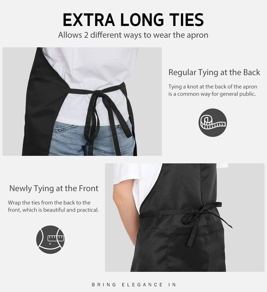 2 Pack Adjustable Bib Apron Waterdrop Resistant with 2 Pockets Cooking Kitchen Aprons for Women Men Chef. Black - Image 6
