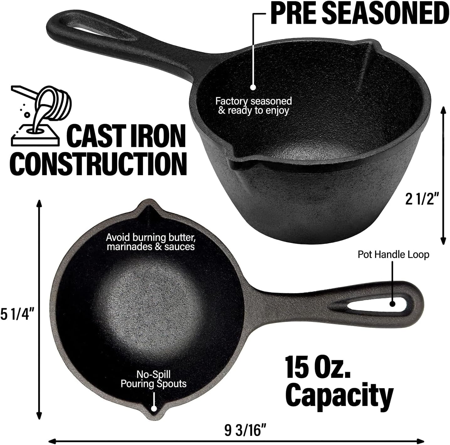 Small Cast Iron Basting Pot (15 oz) with Silicone BBQ Brush – Saucepan for Grilling. Smoking & Butter Melting - Image 2