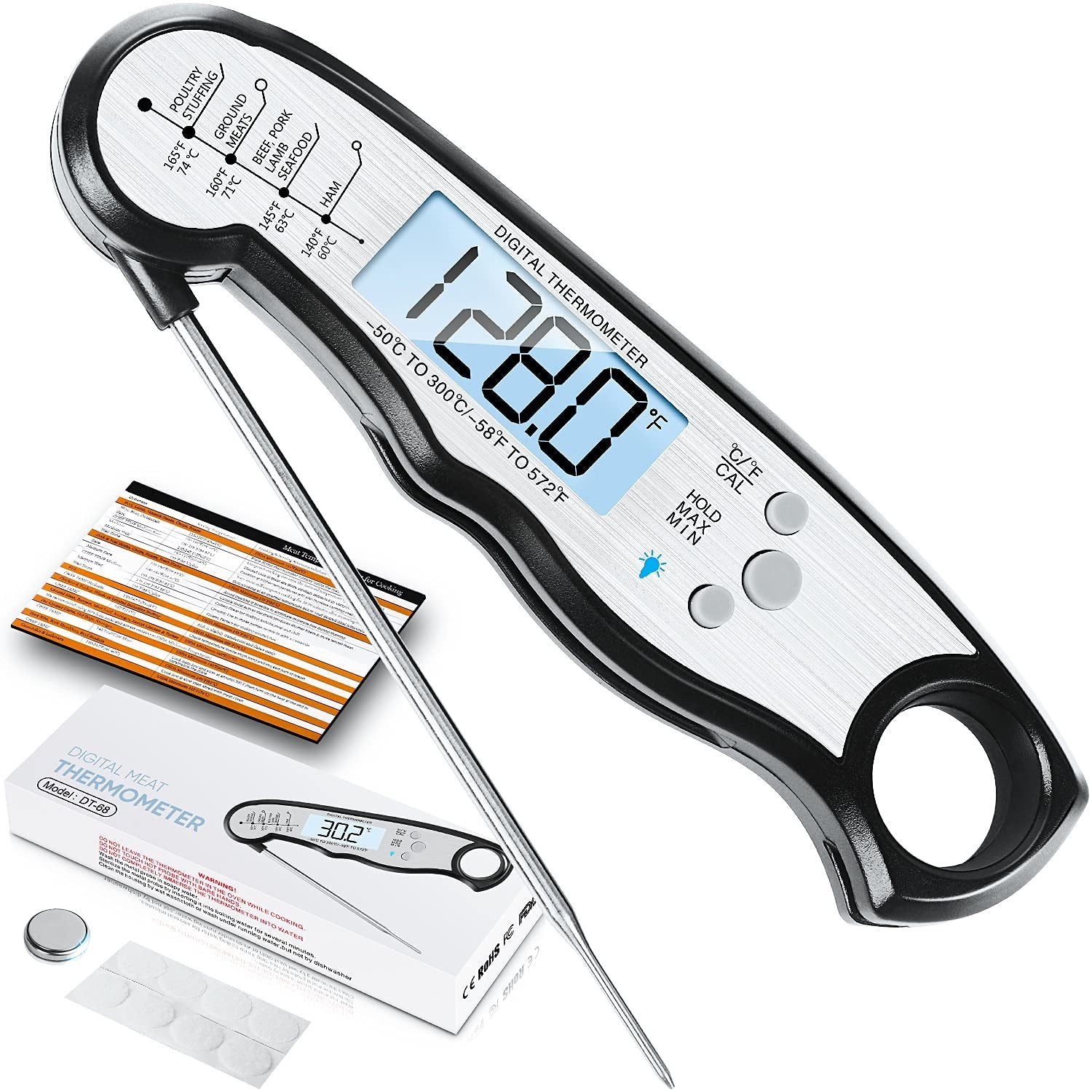 Digital Meat Thermometer. Waterproof Instant Read Food Thermometer for Cooking and Grilling. Kitchen Gadgets. Accessories with Backlight & Calibration for Candy. BBQ Grill. Liquids. Beef. Turkey…