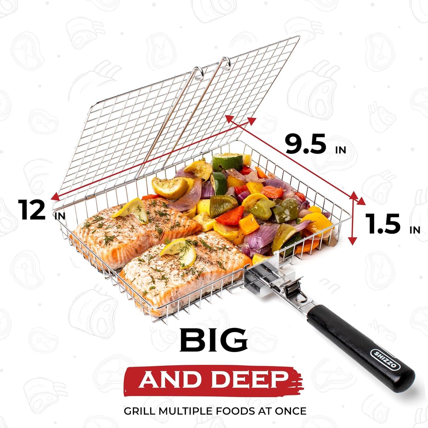 Grill Basket. Barbecue BBQ Grilling Basket . Stainless Steel Large Folding Grilling Baskets with Handle. Portable Outdoor Camping BBQ Rack for Fish. Shrimp. Vegetables. Barbeque Griller Cooking Accessories - Image 5