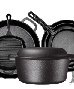 Bruntmor Pre-Seasoned Cast Iron Cookware Set - 8-Piece Bundle with Skillets. Grill Pan. Dutch Oven. Pizza Pan. and Utensils - Durable Pots and Pans Set for Cooking - Ideal Gift for Home or Camping