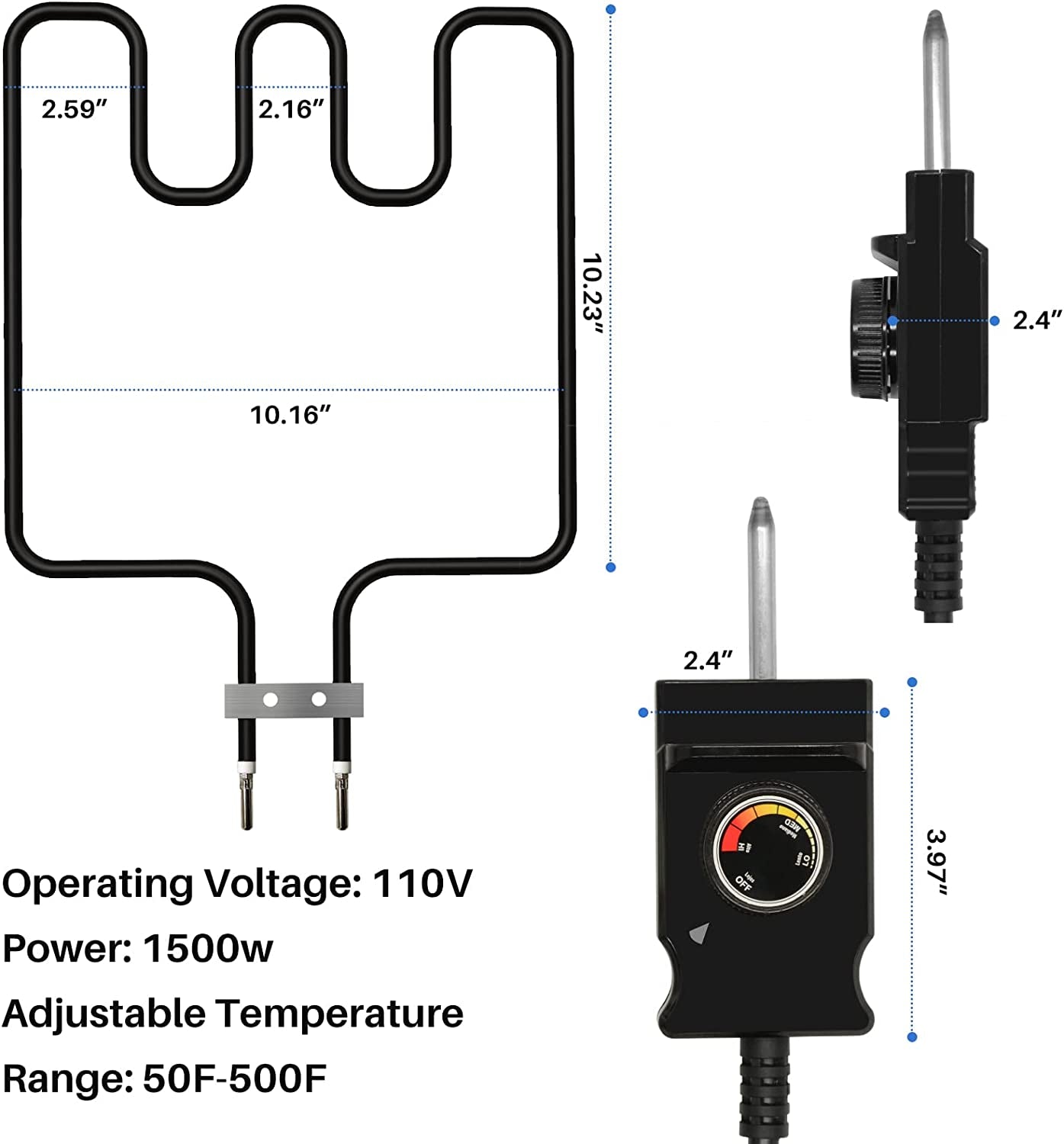 Universal Electric Smoker and Grill Heating Element Replacement Part with Adjustable Thermostat Cord Controlle for Masterbuilt Smokers & Turkey Fryers 1500 Watts - Image 4