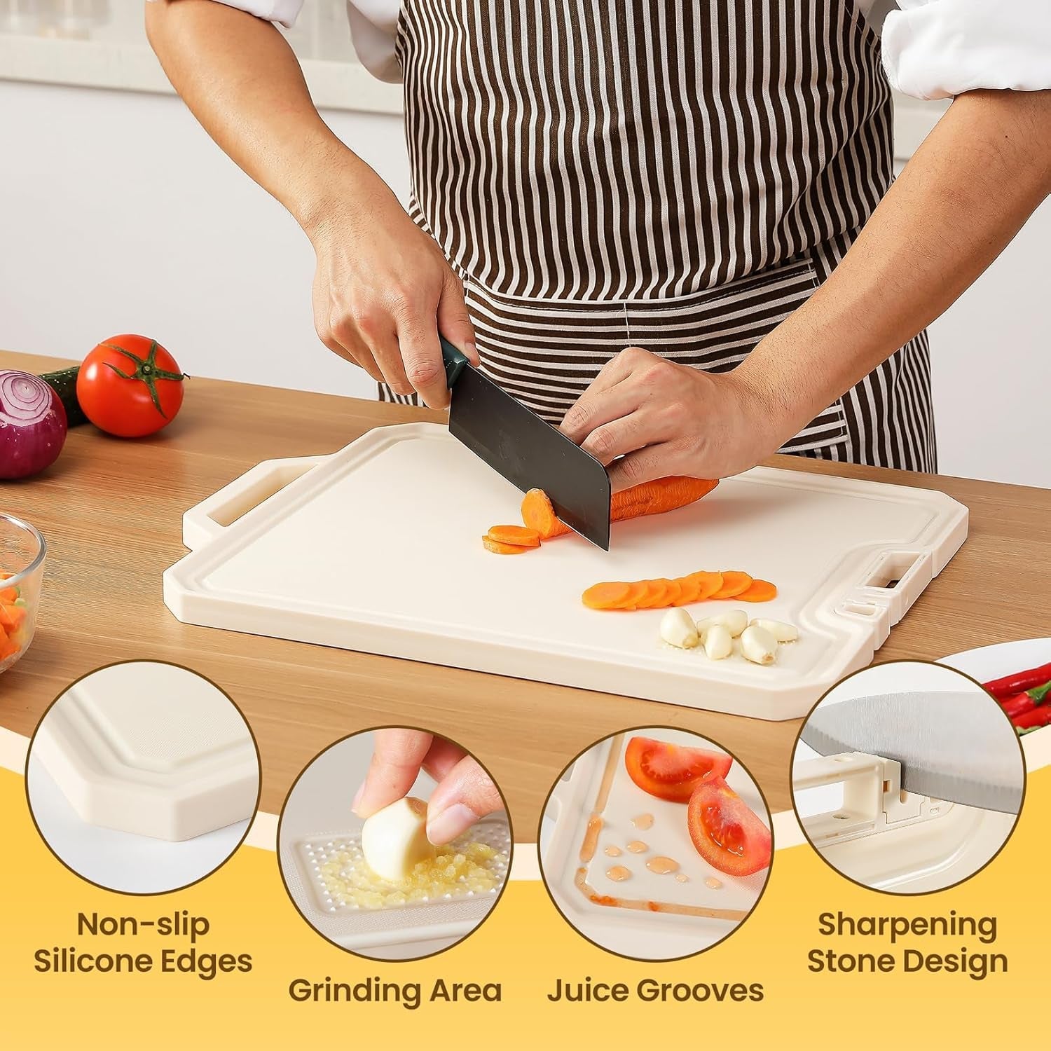 Double Sided Cutting Boards for Kitchen-16X 12 Inch 304 Stainless Steel & Wheat Straw PP Cutting Board for Meat/Vegetable-Non Slip.Dishwasher Safe and Scratch Resistant Chopping Board Beige - Image 6