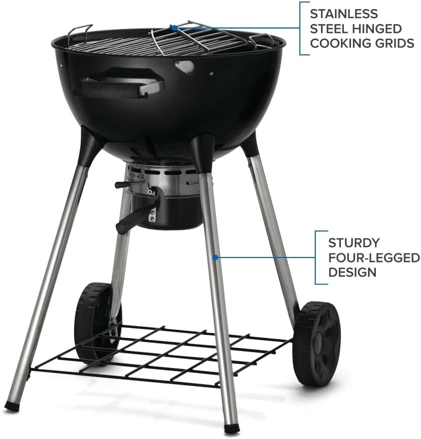 Napoleon NK18 Premium Charcoal Kettle Grill. Black. Porcelain-Enameled Lid and Bowl. Chrome-Plated Cooking Grid - Image 6