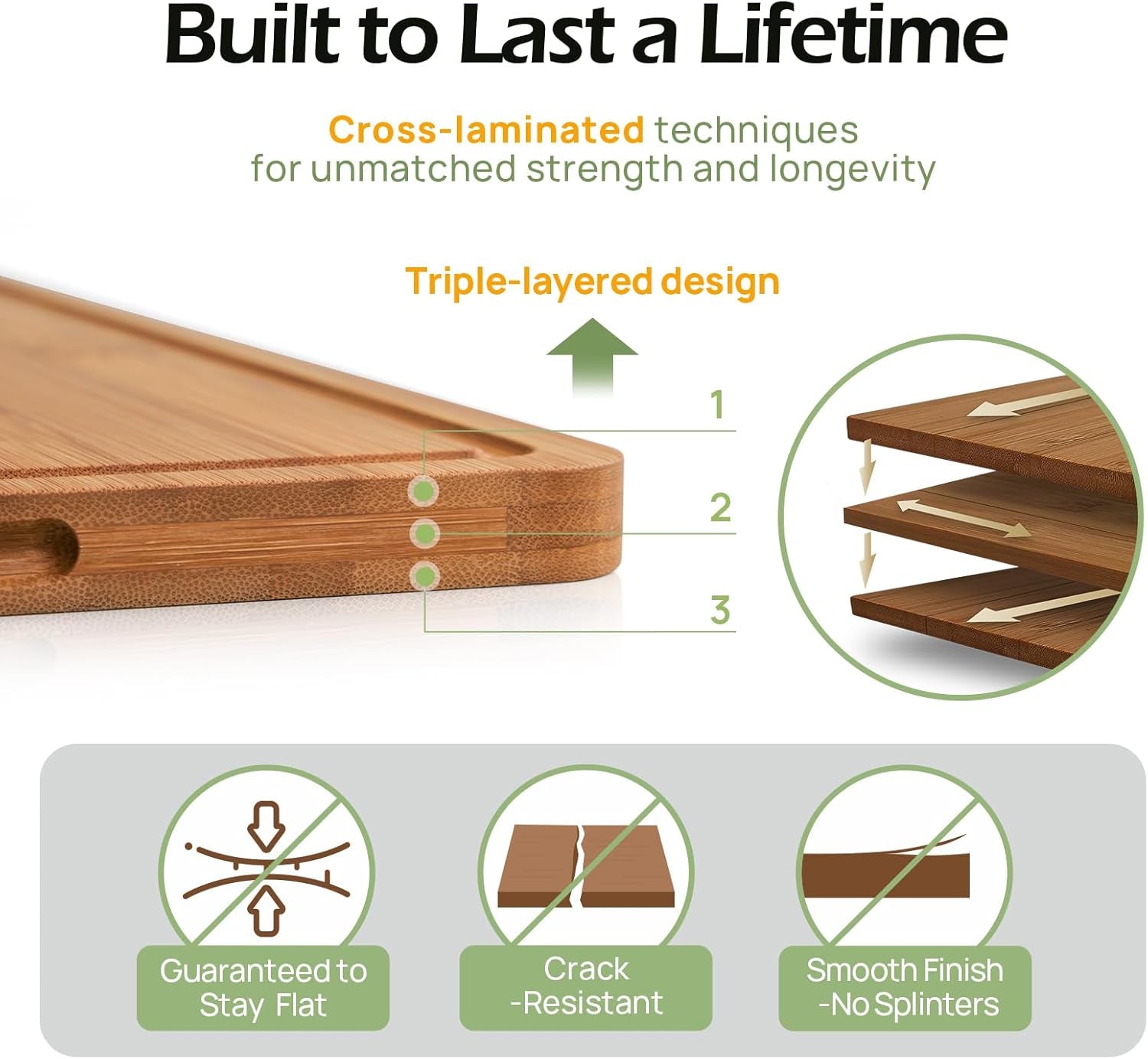 Bamboo Cutting Board. Durable Wood Cutting Boards for Kitchen with Deep Juice Grooves & Built-In Handles. Ideal Charcuterie & Chopping for Meat. Vegetables and Fruits Ideas Kitchen Gift for Home Cooks - Image 5