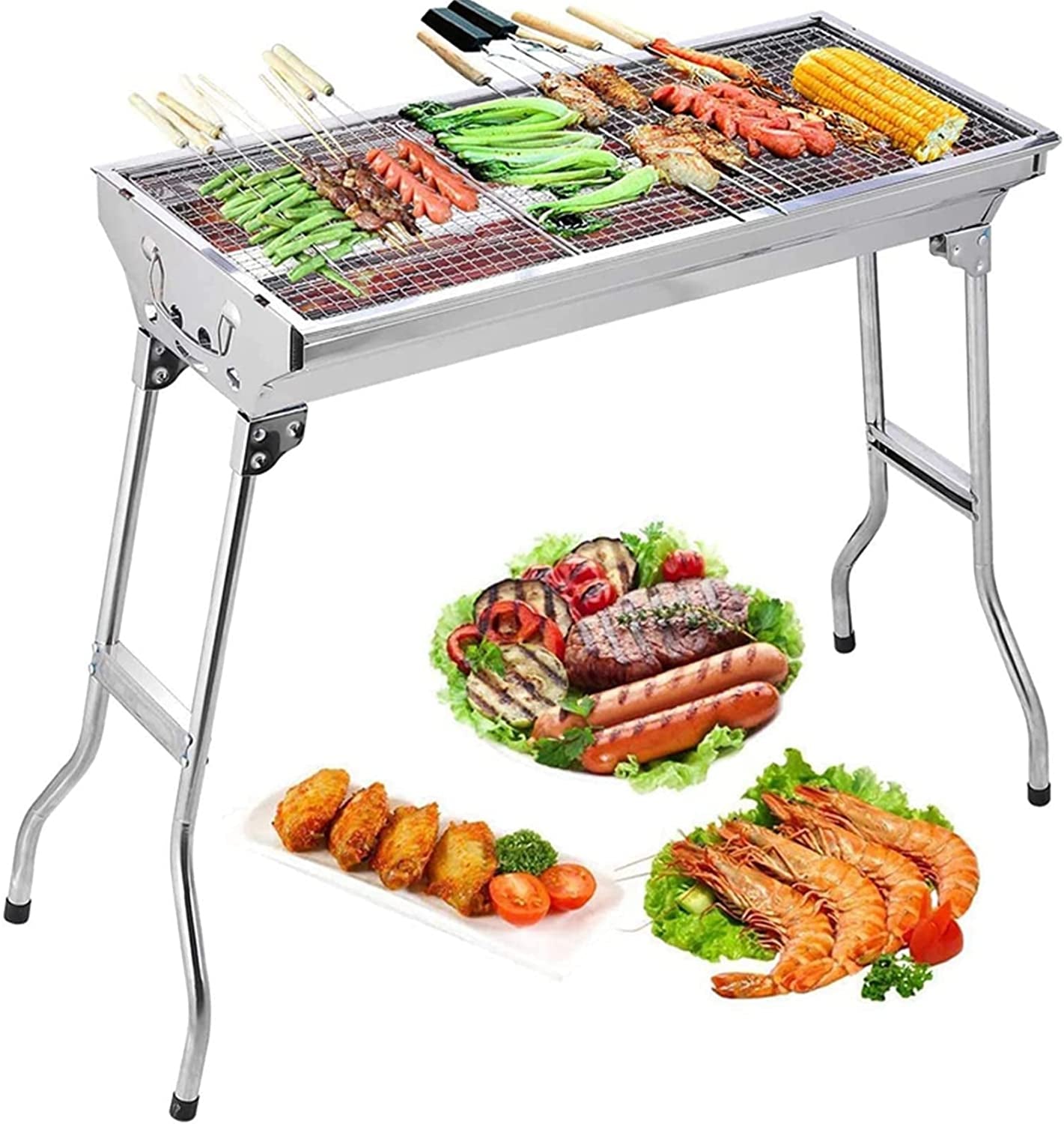 Charcoal Grill. Barbecue Grill Stainless Steel BBQ Smoker Barbecue Folding Portable for Outdoor Cooking Camping Hiking Picnics Backpacking Large