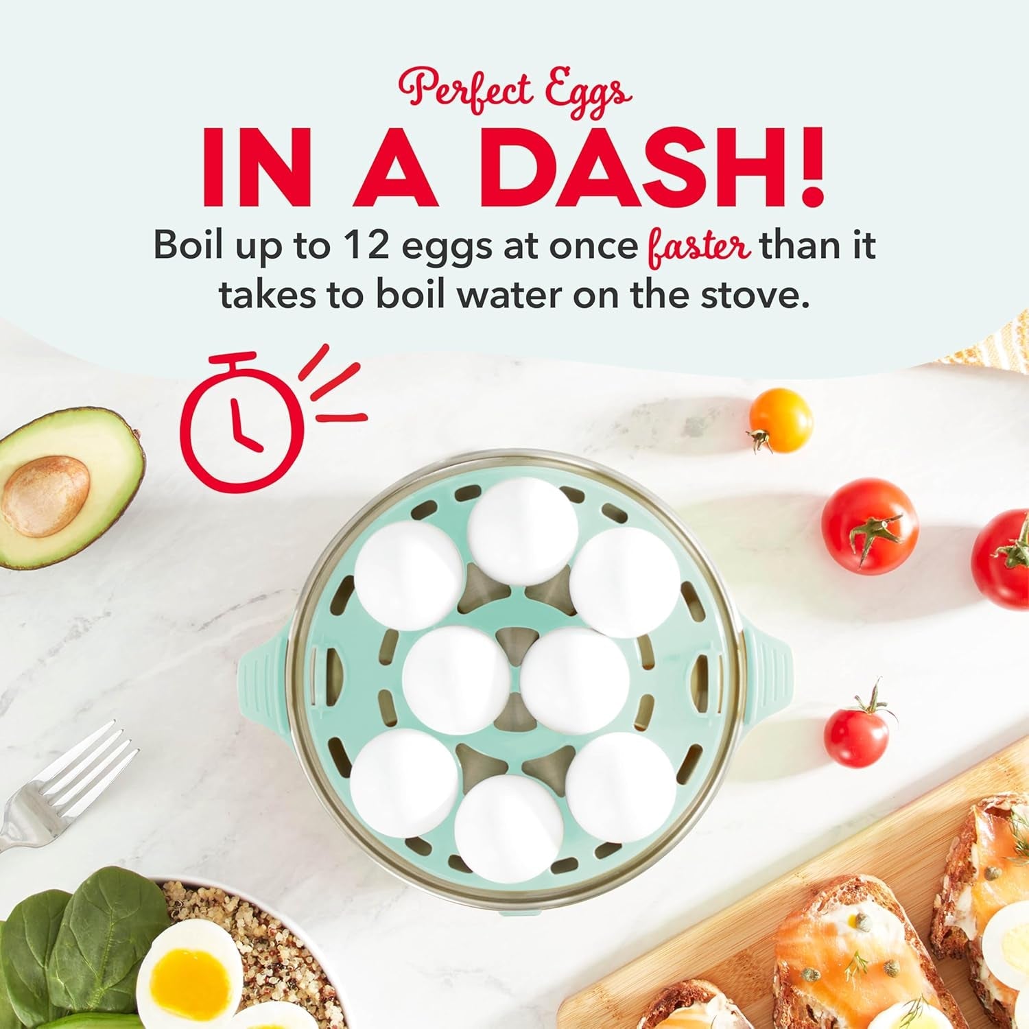 DASH Deluxe Rapid Egg Cooker – 12‑Egg Capacity. Auto Shut‑Off. Hard Boiled. Poached & More (Aqua) - Image 2