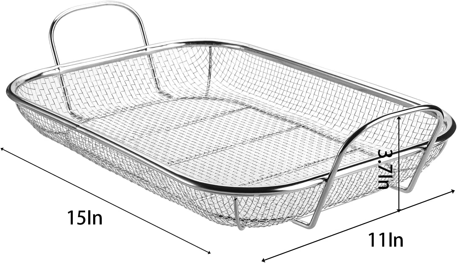 WUWEOT Grill Basket. Vegetable Barbecue Basket. 15 X 11 Stainless Steel Square Wire Mesh Grilling Basket Roasting Pan with Two Handles for Vegetables. Chicken. Meats and Fish - Image 2