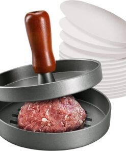 PIQUEBAR Burger Press Patty Maker Stainless Steel Hamburger Mold Non-Stick with 100 Patty Papers