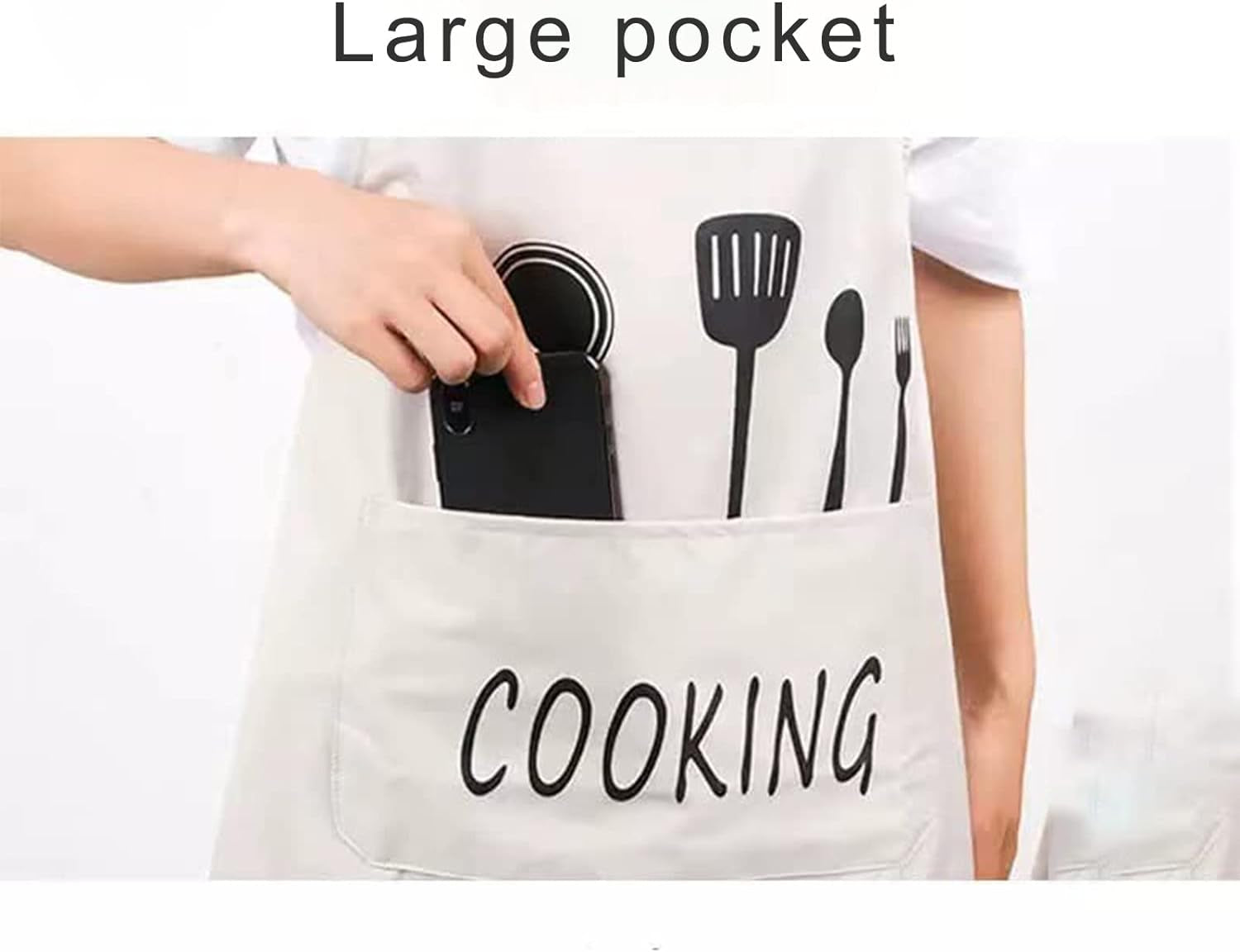 Women Kitchen Apron with Hand Wipe Pockets .Big Pocket.Hand-Wiping. Waterproof for Cooking Baking - Image 5