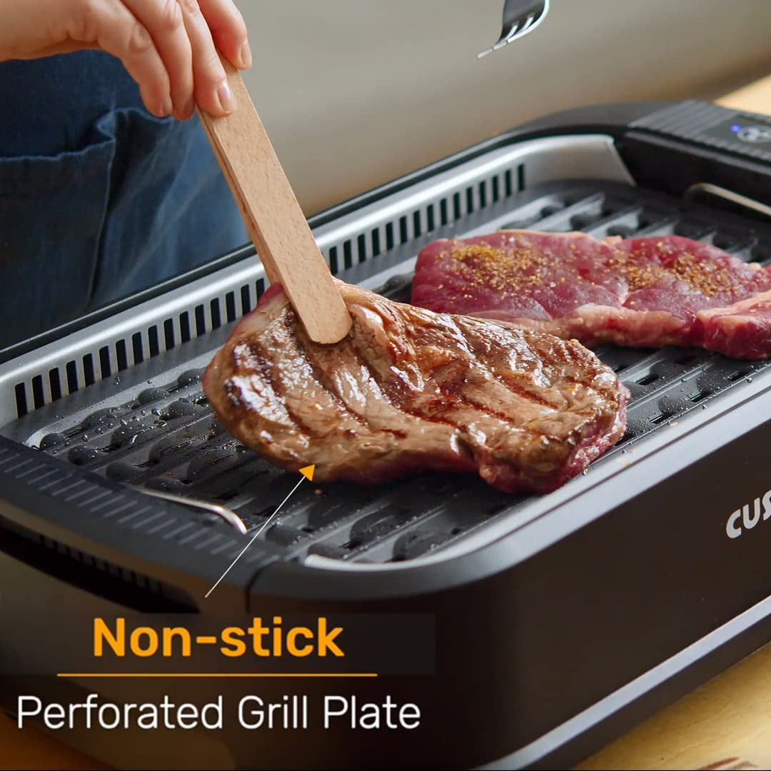 Smokeless Grill Indoor. Electric Grill. 1500W Grill Portable Korean BBQ Grill with LED Smart Display & Tempered Glass Lid. Non-Stick Removable Grill Plate. Dishwasher Safe. Black - Image 3