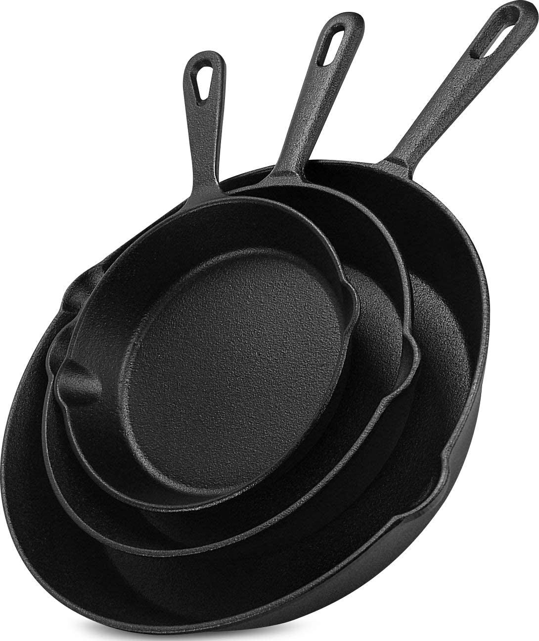 Utopia Kitchen Cast Iron Skillets 3 Piece Set. Chefs Pan. Pre Seasoned Cast Iron Skillets. 6. 8 & 10 Inches. Easy Use in the Oven. Stove. Grill. or Campfire. Black - Image 9