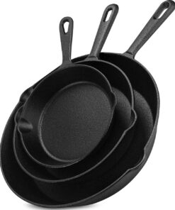 Utopia Kitchen Cast Iron Skillets 3 Piece Set. Chefs Pan. Pre Seasoned Cast Iron Skillets. 6. 8 & 10 Inches. Easy Use in the Oven. Stove. Grill. or Campfire. Black