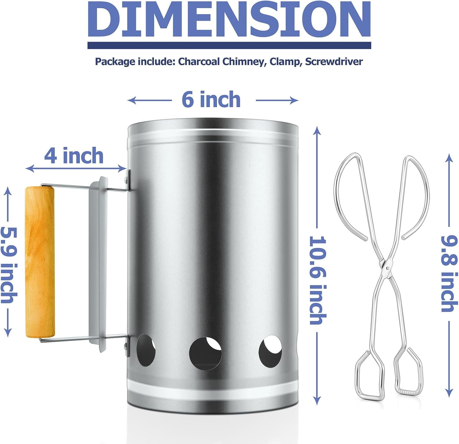 Joyfair Charcoal Chimney Starter with Clamp Set. Portable BBQ Grill Fire Starter for Outdoor Camping/Grilling/Cooking. Heavy Duty & Air Inlet Design. Heat Shield & Wooden Handle. plus Screwdriver - Image 2