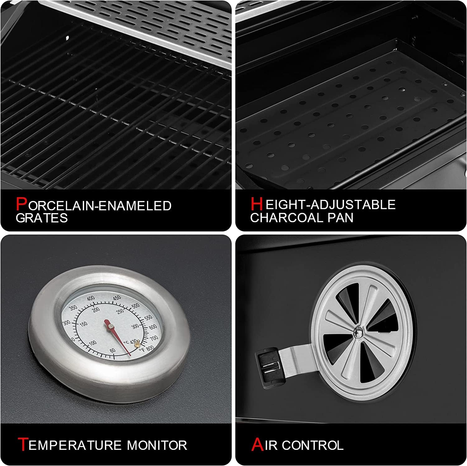 CD1824M 24-Inch Charcoal Grill. BBQ Smoker with Handle and Folding Table. Perfect for Outdoor Patio. Garden and Backyard Grilling. Black. Medium - Image 9