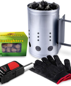 Homenote Rapid Charcoal Chimney Starter Set Fireplace Accessories Lighter Cubes BBQ Heat Resistant Gloves Blower BBQ Tools(11.5 X 7 X 7)
