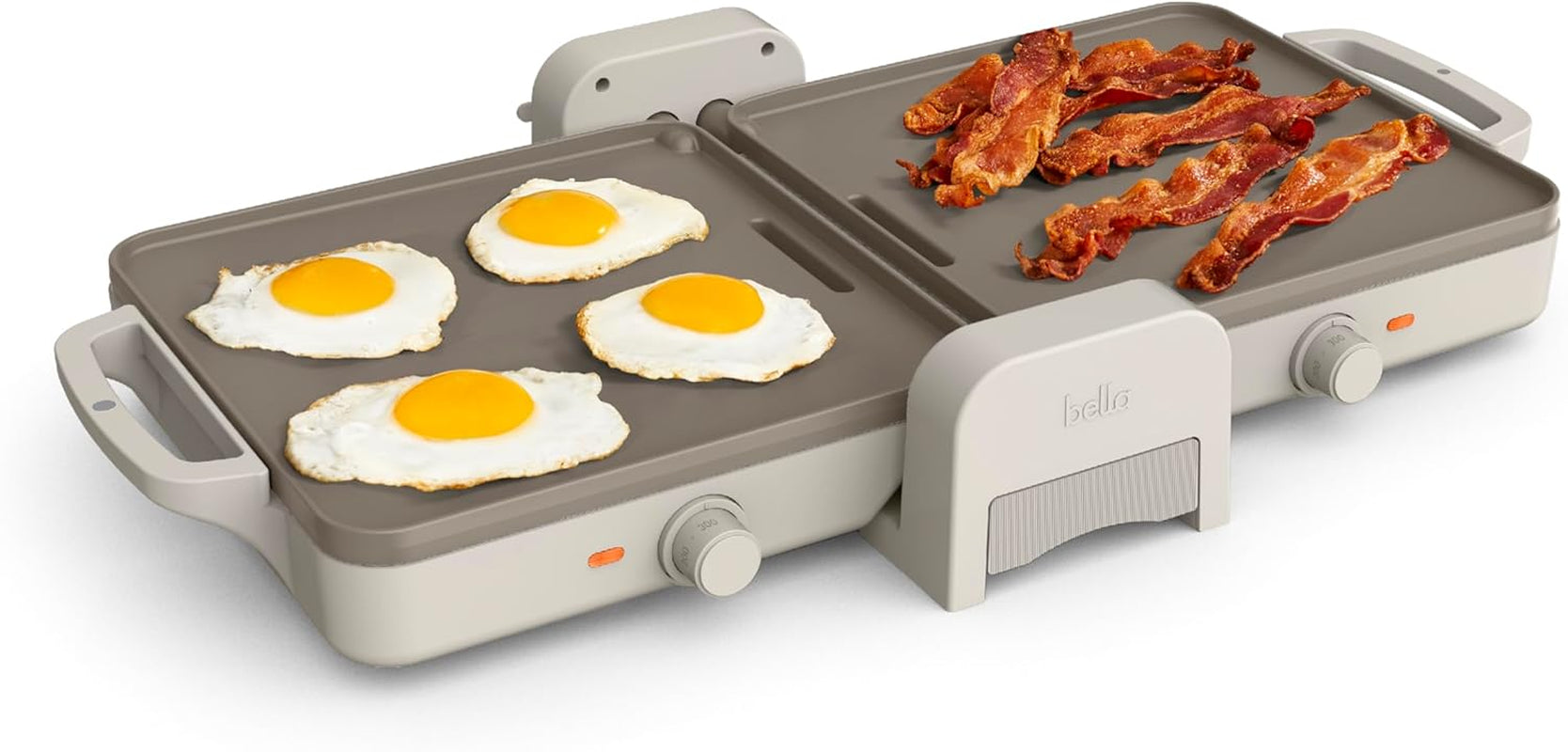 Bella 10X 20 Ceramic Fold-N-Store Dual Temp Griddle. Fits-Anywhere Kitchenware. Evergood Ceramic Nonstick Coating. 2 Temperature Zones up to 400°F. Dishwasher Safe Drip Tray. 1500 Watt. Oatmilk - Image 9