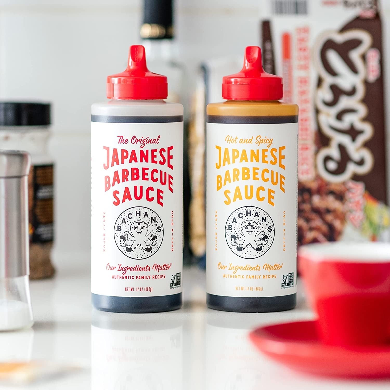 Bachan'S Variety Pack Japanese Barbecue Sauce. (1) Original (1) Hot and Spicy. BBQ Sauce for Wings. Chicken. Beef. Pork. Seafood. Noodles. and More. Non GMO. No Preservatives. Vegan. BPA Free - Image 2