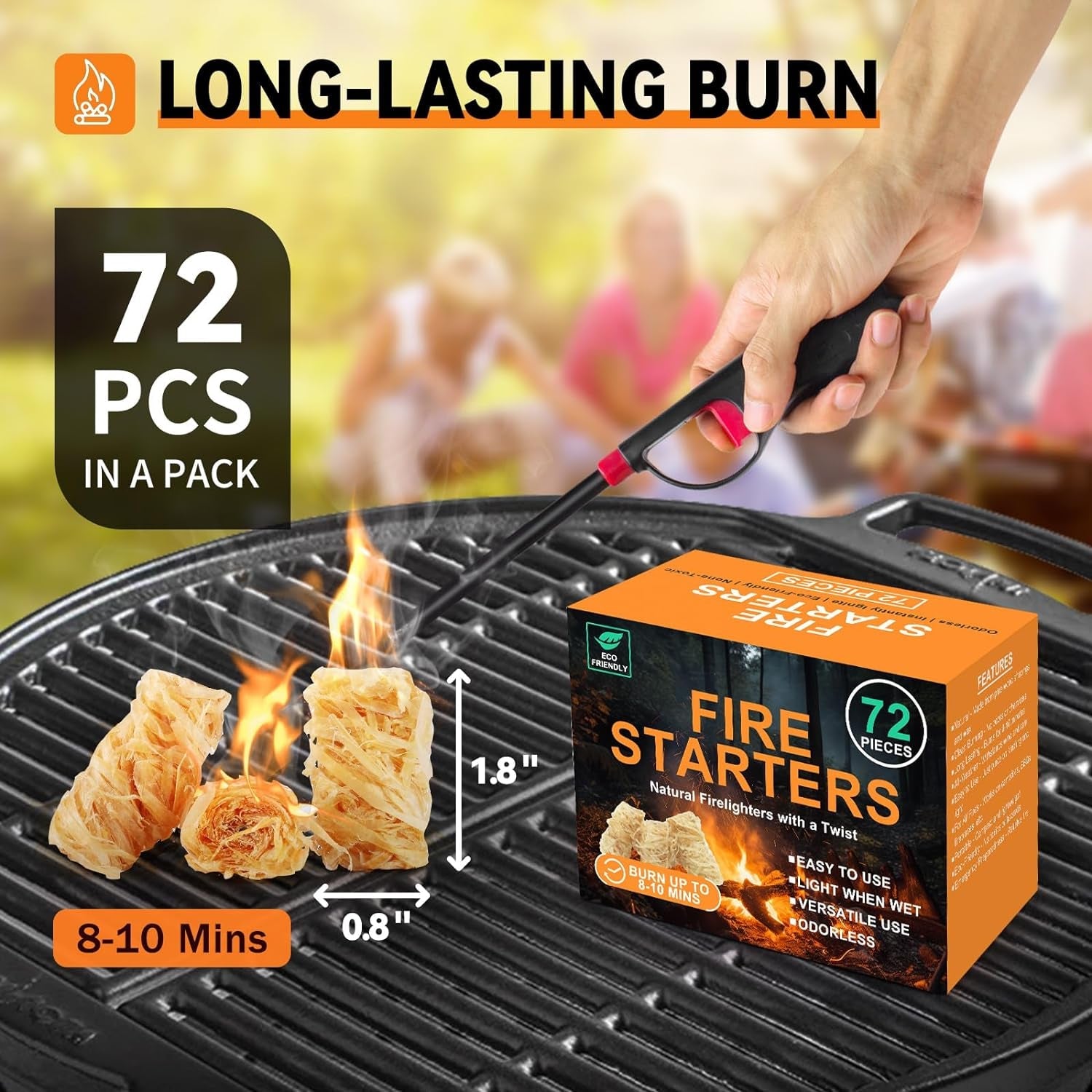 Realcook Natural Fire Starter for Campfires: All Weather Firestarters - Odorless Charcoal Starters for Grill | Fire Pit | Indoor Fireplaces | BBQ | Wood Stove | Smoker - 72 Counts - Image 4