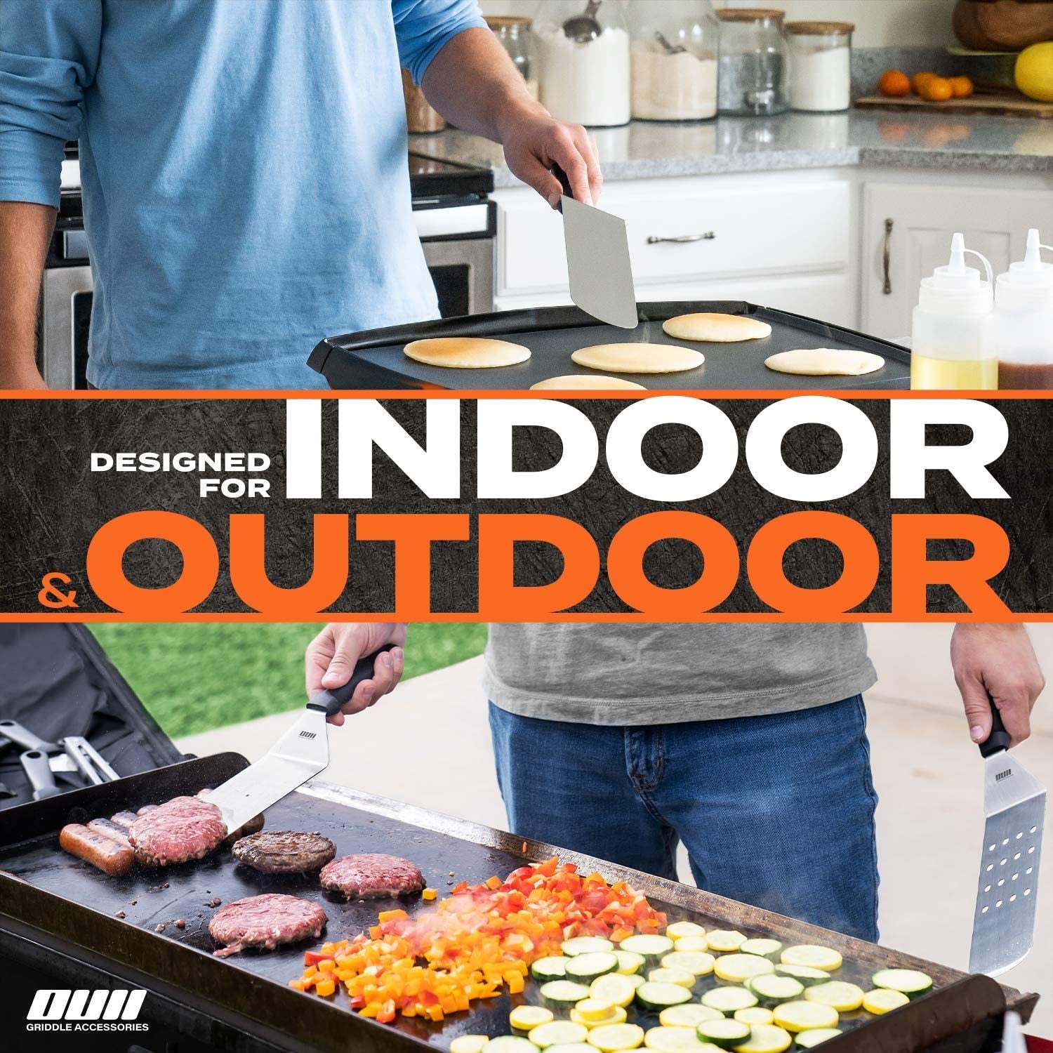 OUII Flat Top Griddle Accessories for Blackstone and Camp Chef Griddle - 9 Pieces Set with Griddle Cleaning Kit and Carry Bag! Metal Spatula. Scraper for Hibachi and Teppanyaki Grill - Image 2