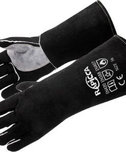Welding Gloves 14 Inches.662℉.Heat Resistant Leather Forge/Mig/Stick Welding Gloves Heat/Fire Resistant. Mitts for Oven/Grill/Fireplace/Furnace/Stove/Pot Holder/Bbq/Animal Handling-Black