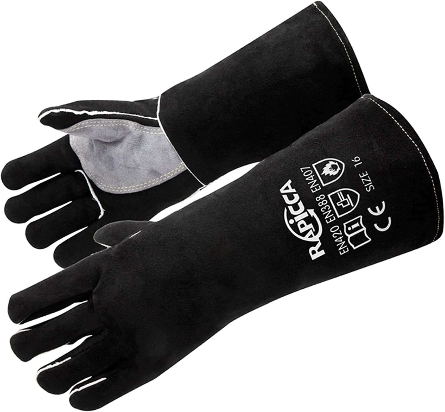 Welding Gloves 14 Inches.662℉.Heat Resistant Leather Forge/Mig/Stick Welding Gloves Heat/Fire Resistant. Mitts for Oven/Grill/Fireplace/Furnace/Stove/Pot Holder/Bbq/Animal Handling-Black