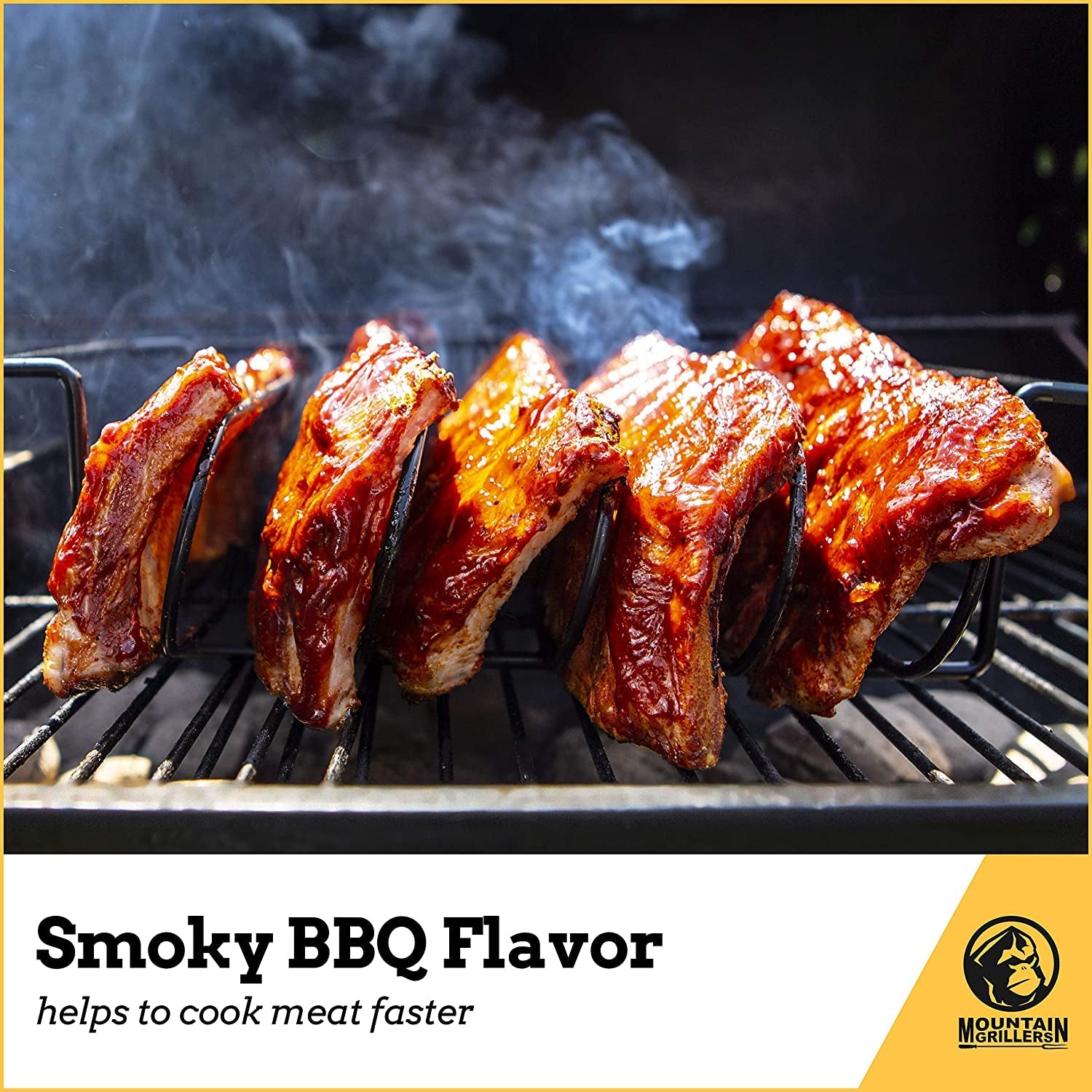 MOUNTAIN GRILLERS BBQ Rib Racks for Smoking. Gas Smoker or Charcoal Grill. Sturdy & Non Stick Standing for Gas Grill. Bbq Grill. Holds up to 5 Baby Back Ribs. Grilling & Barbecue Gifts for Men Black - Image 4