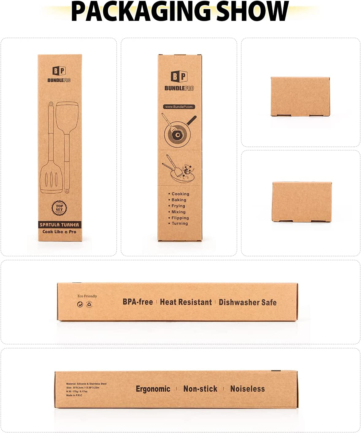 Pack of 2 Silicone Solid Turner.Non Stick Slotted Kitchen Spatulas.High Heat Resistant BPA Free Cooking Utensils.Ideal Cookware for Fish.Eggs.Pancakes (Black) - Image 8