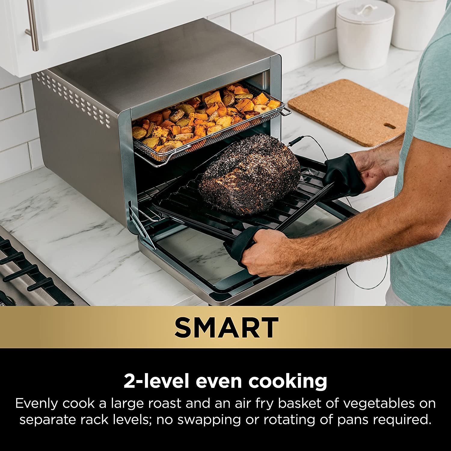 DT251 Foodi 10-In-1 Smart XL Air Fry Oven. Bake. Broil. Toast. Roast. Digital Toaster. Thermometer. True Surround Convection up to 450°F. Includes 6 Trays & Recipe Guide. Silver - Image 4