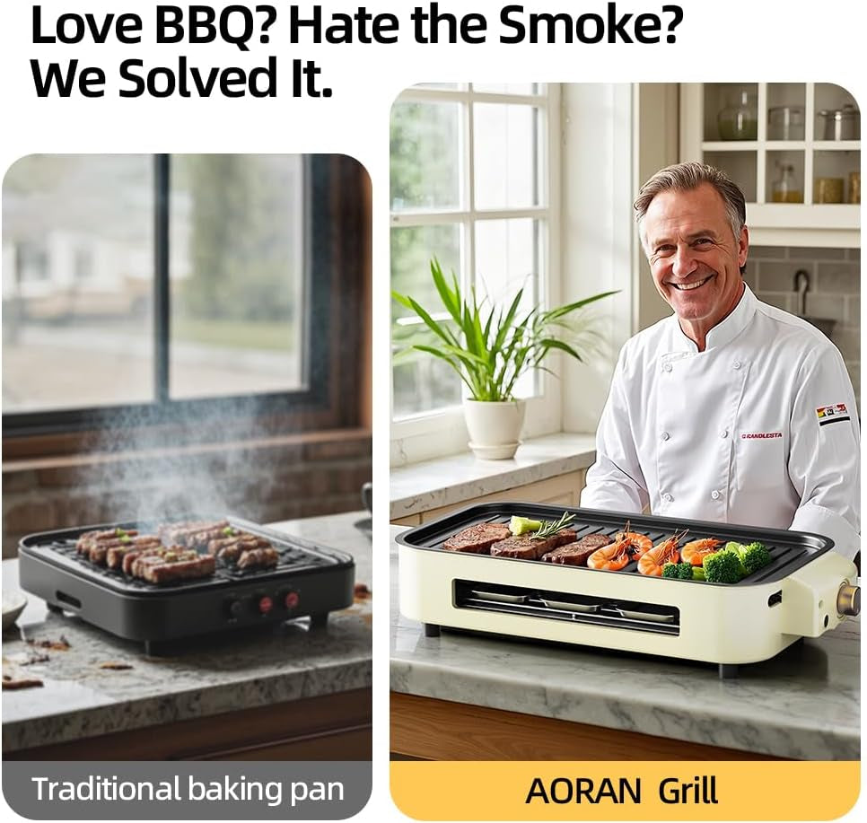 AORAN Indoor Grills Electric Smokeless – Versatile Smokeless Indoor Grill for Home Cooking. Featuring Indoor Grills Electric Smokeless. Skillet Griddle. and Kitchen Griddle White - Image 3