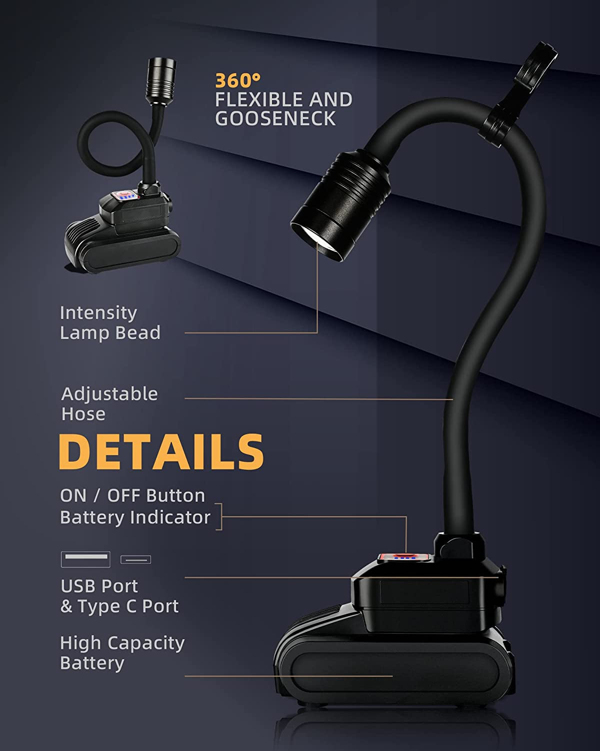 LED Work Light. 2000 Lumen Flexible Gooseneck Flashlight with Magnetic Base. Adjustable Grill Light. Job Site Light for Work Bench. Auto-Repairing. Reading. Emergency and Bbq(Rechargeable) - Image 6