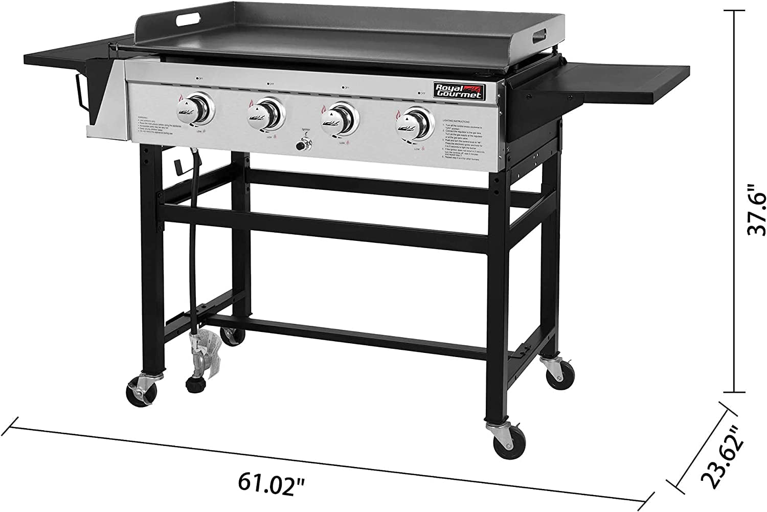 GB4001B 4-Burner Flat Top Gas Grill 52000-BTU Propane Fueled Professional Outdoor Griddle 36Inch Backyard Cooking with Side Table. Black - Image 5