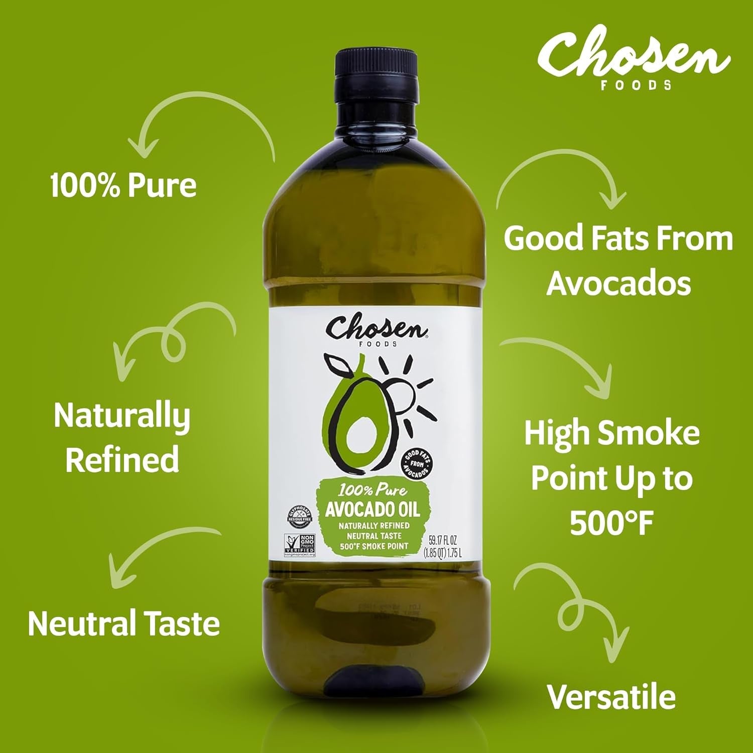 Chosen Foods 100% Pure Avocado Oil for Cooking - 1.75L - Made with Good Fats from Avocados. Naturally Refined. Never Adulterated. High Smoke Point. Non-Gmo. Soy-Free. Canola Oil-Free. Gluten-Free. Paleo. Keto - Image 6