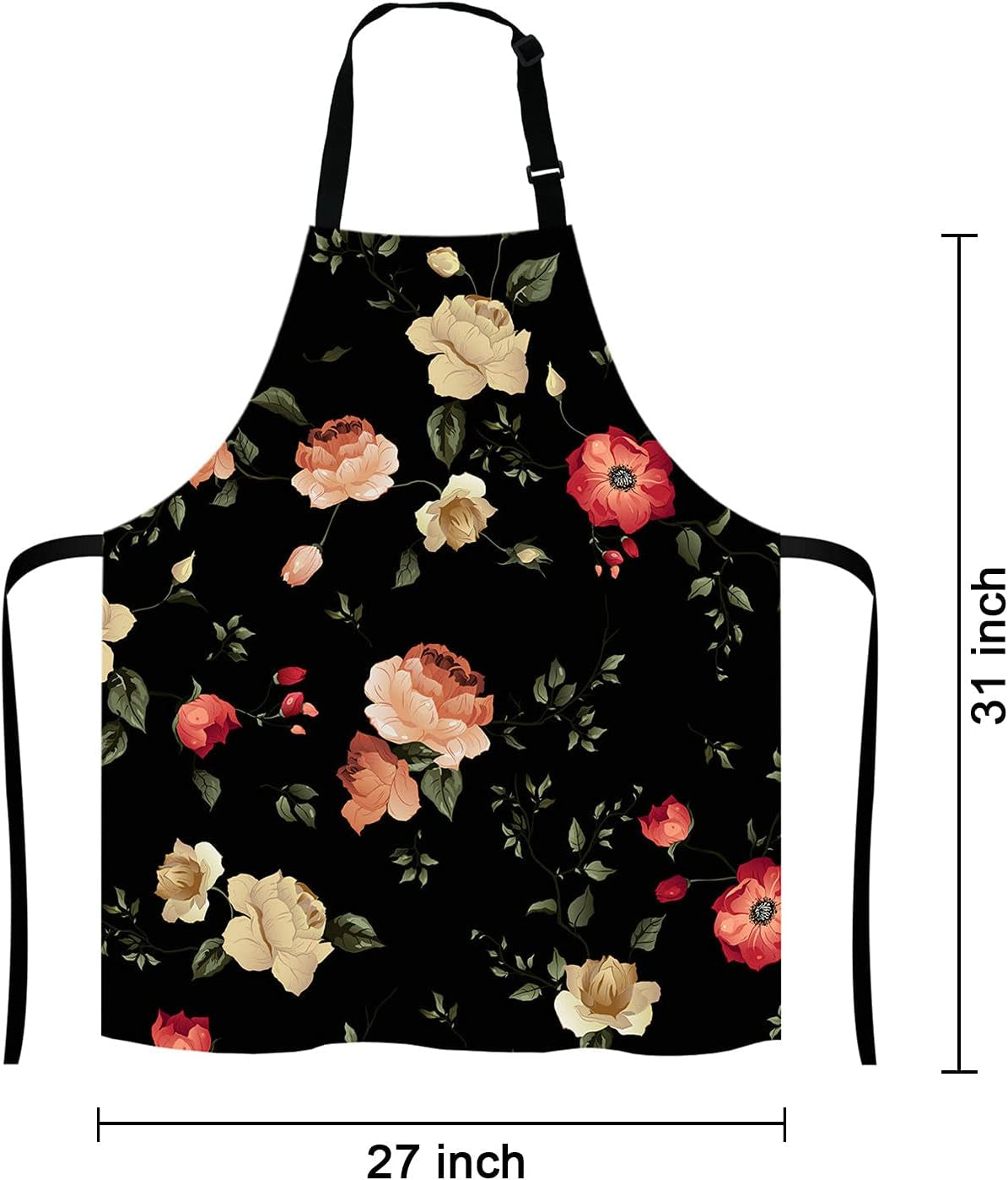 Watercolor Floral Pattern with of Roses Adjustable Bib Apron Kitchen Cooking Baking Gardening Apron for Women Men - Image 2