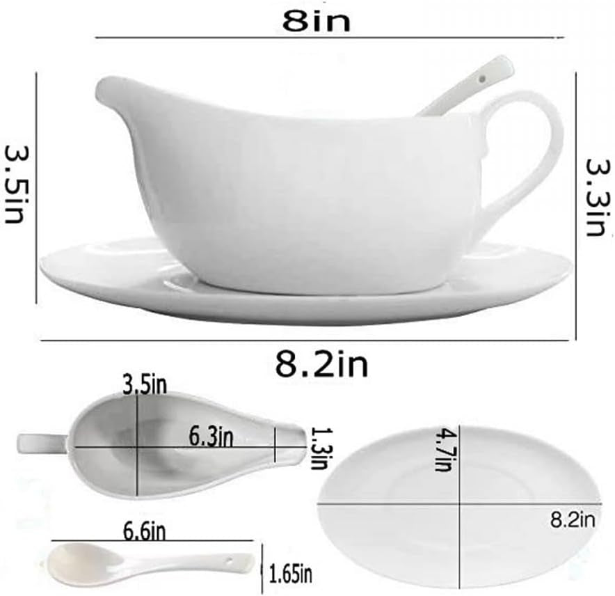 Qlans Ceramic Gravy Boat with Ladle & Saucer (17 oz) – Perfect for Dressings. Warm Sauces. Creamer & Broth. White - Image 2