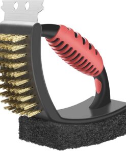 Grill Brush for Outdoor Grill. Brass Grill Cleaning Brush BBQ Cleaning Brush for Outdoor Grill. Multifunctional with Brass Bristle Scouring Pad and Scraper Grill Cleaner Brush and Scraper