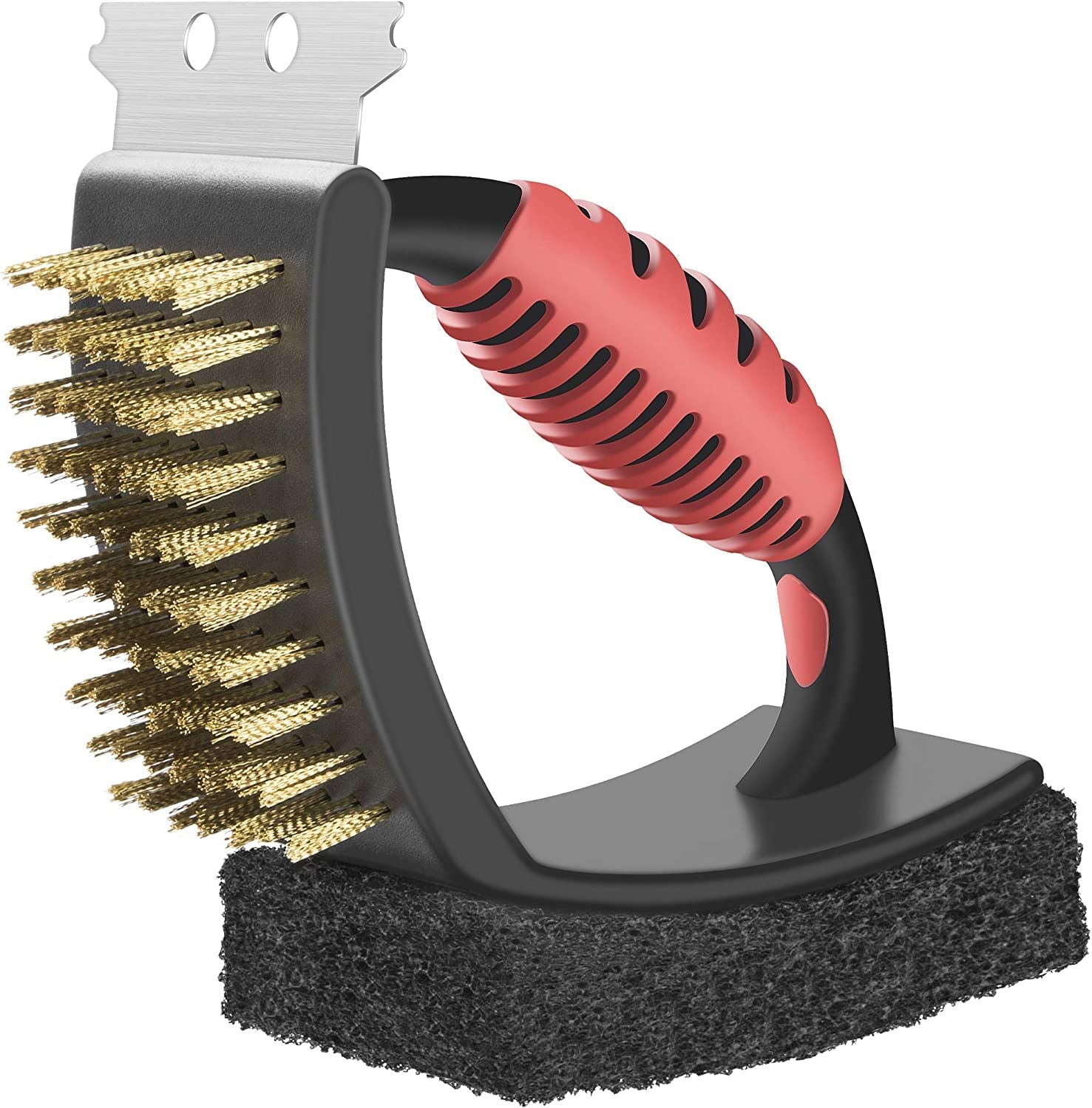 Grill Brush for Outdoor Grill. Brass Grill Cleaning Brush BBQ Cleaning Brush for Outdoor Grill. Multifunctional with Brass Bristle Scouring Pad and Scraper Grill Cleaner Brush and Scraper