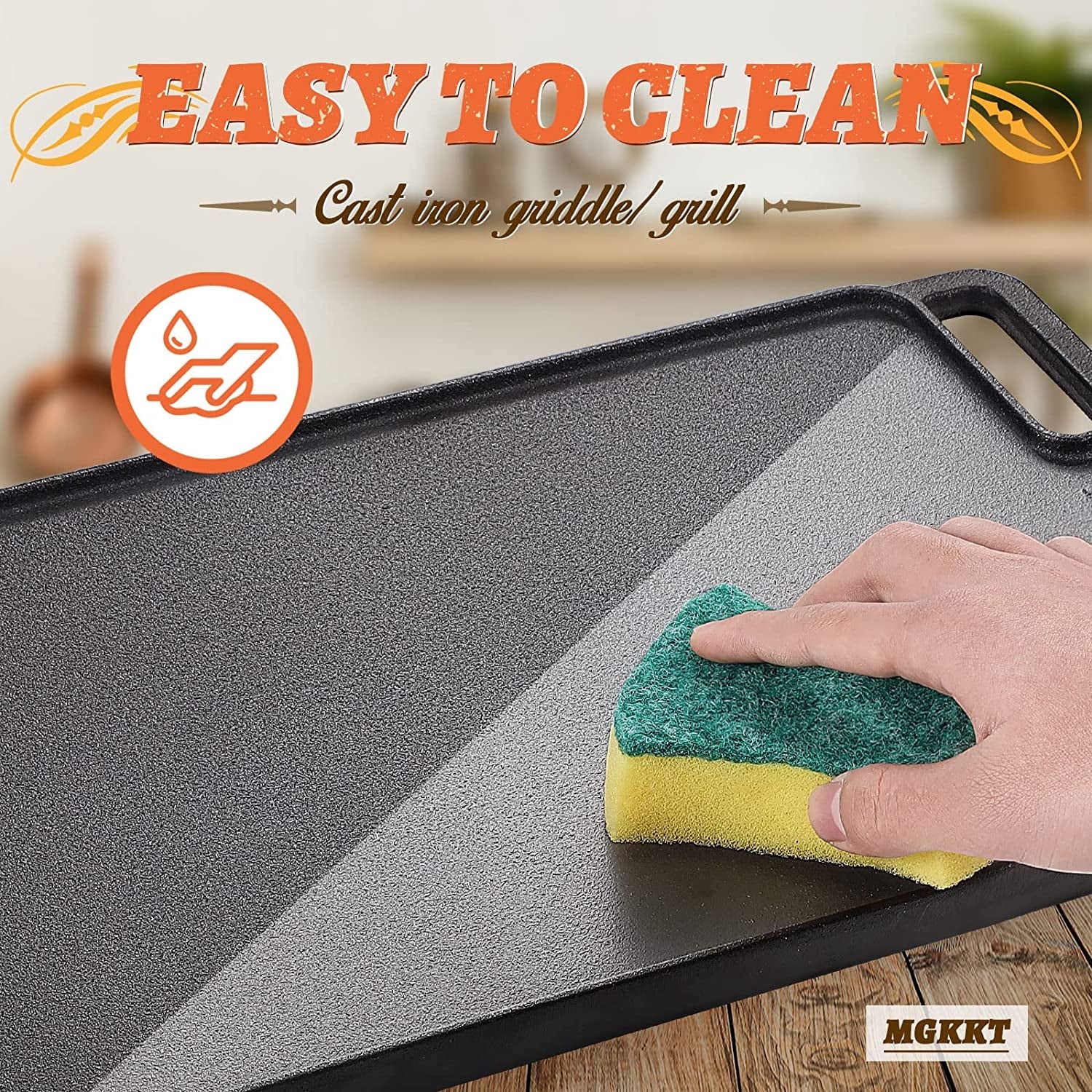 1-Piece 16.50 Inch Cast Iron Griddle Plate | Reversible Pre-Seasoned Cast Iron Grill Pan for Gas Stovetop | Double Sided Used on Open Fire & in Oven | Pre-Coated with Oil - Image 9