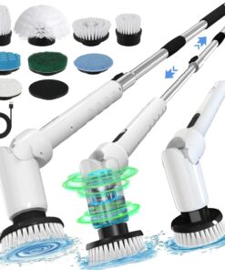 Electric Spin Scrubber - Cordless Cleaning Brush with Digital Display. 2 Speeds. 8 Brush Heads. IPX7 Waterproof. Adjustable Long Handle for Bathroom. Tub. Tile. Shower. and Car