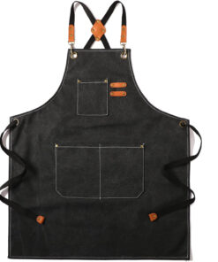 Canvas Cross Back Chef Cotton Aprons for Men Women with Large Pockets
