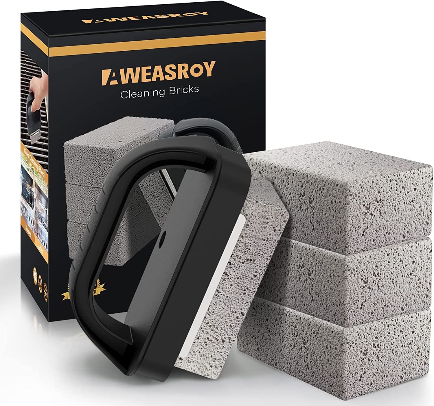 Heavy Duty Grill Cleaner. Grill Cleaning Bricks with Handle. Pumice Griddle Cleaning Stone Removing Stains for BBQ. Swimming Pool. Sink(4 Pack)
