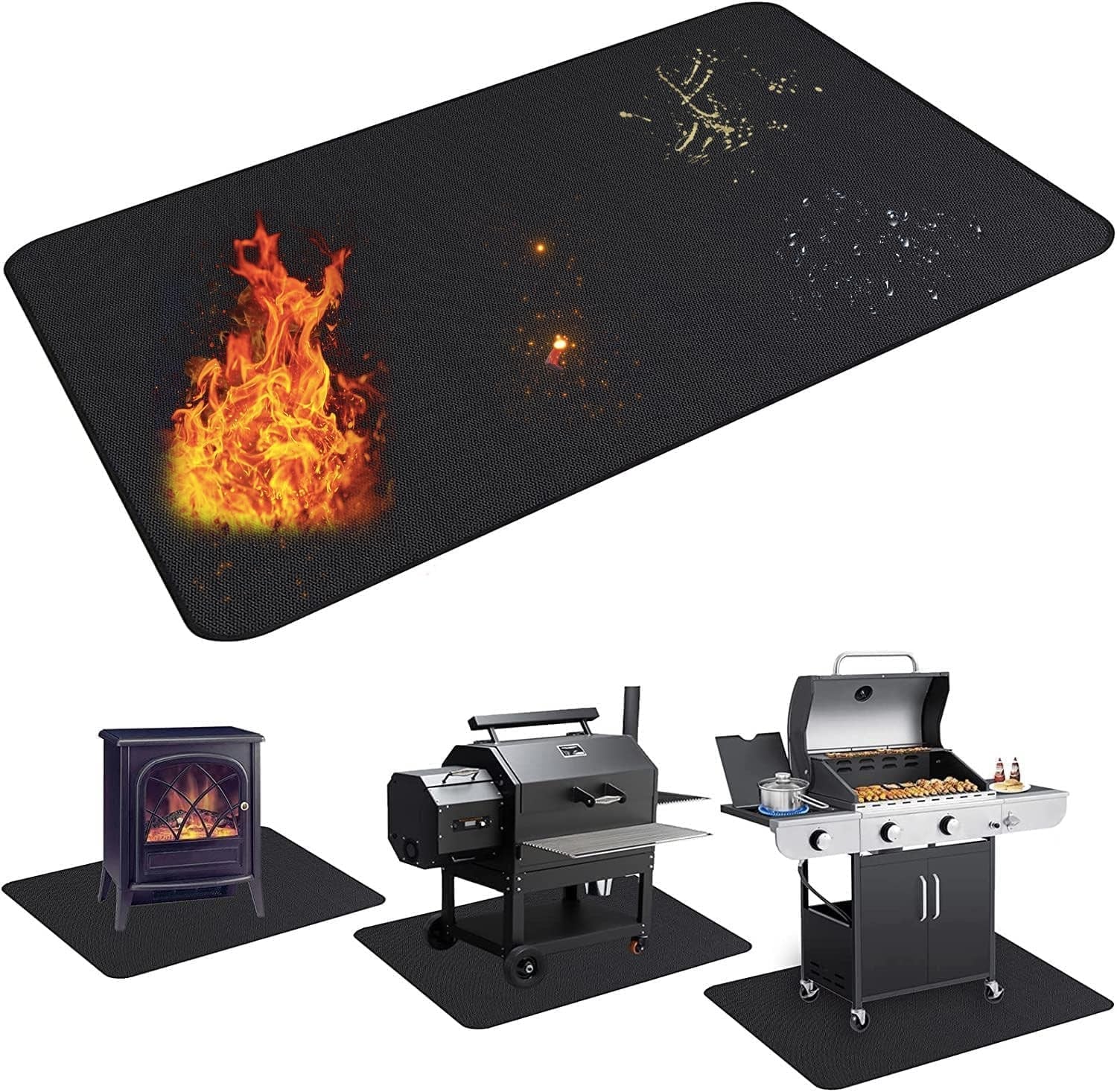 Thickened 48X36 Inches under Grill Mat for Outdoor Grill.Double-Sided Fireproof Grill Pad for Fire Pit.Indoor Fireplace Mat Fire Pit Mat.Oil-Proof Waterproof BBQ Protector for Deck and Patio