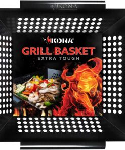 Kona Extra Large Grill Basket for Veggies - Premium Nonstick Grilling Basket/Grill Net - Essential Grilling Accessories for Outdoor Grill & BBQ. 14X13X4 Inches