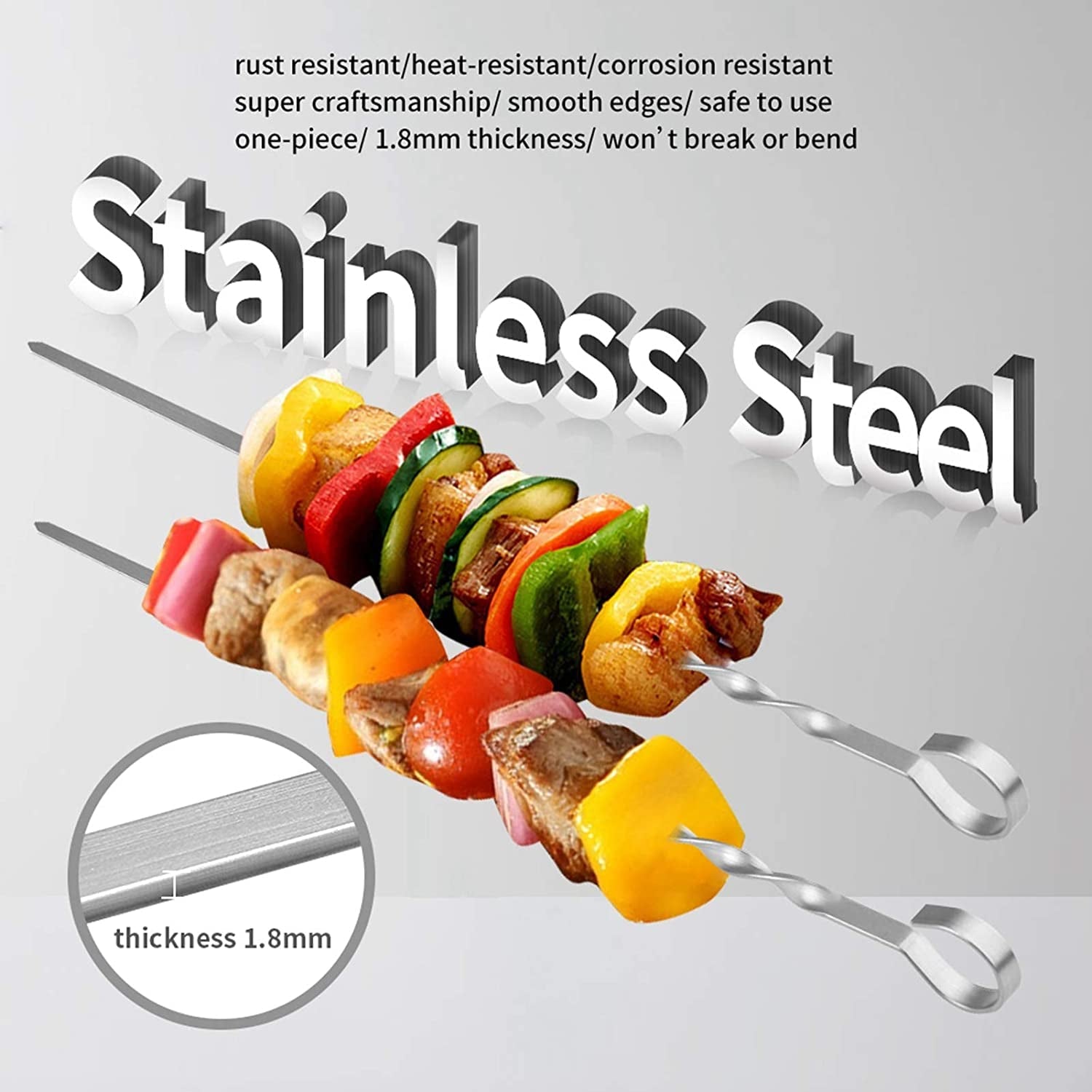 Skewers for Kabobs. 17 Metal Kebab Skewers for Grilling Flat Long Stainless Steel Kabob Skewers Sticks. Reusable Grill Shish BBQ Barbecue Skewers for Meat Chicken Vegetable. 12 Pack Bonus 14 Inch - Image 4