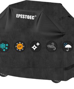 EPESTOEC Grill Cover. 58 Inch Black Grill Cover for Outdoor Grill.Bbq Cover. Waterproof & UV Resistant. Gas Grill Cover. Convenient Durable Ripstop. for Weber. Char Broil. Nexgrill and More Grills