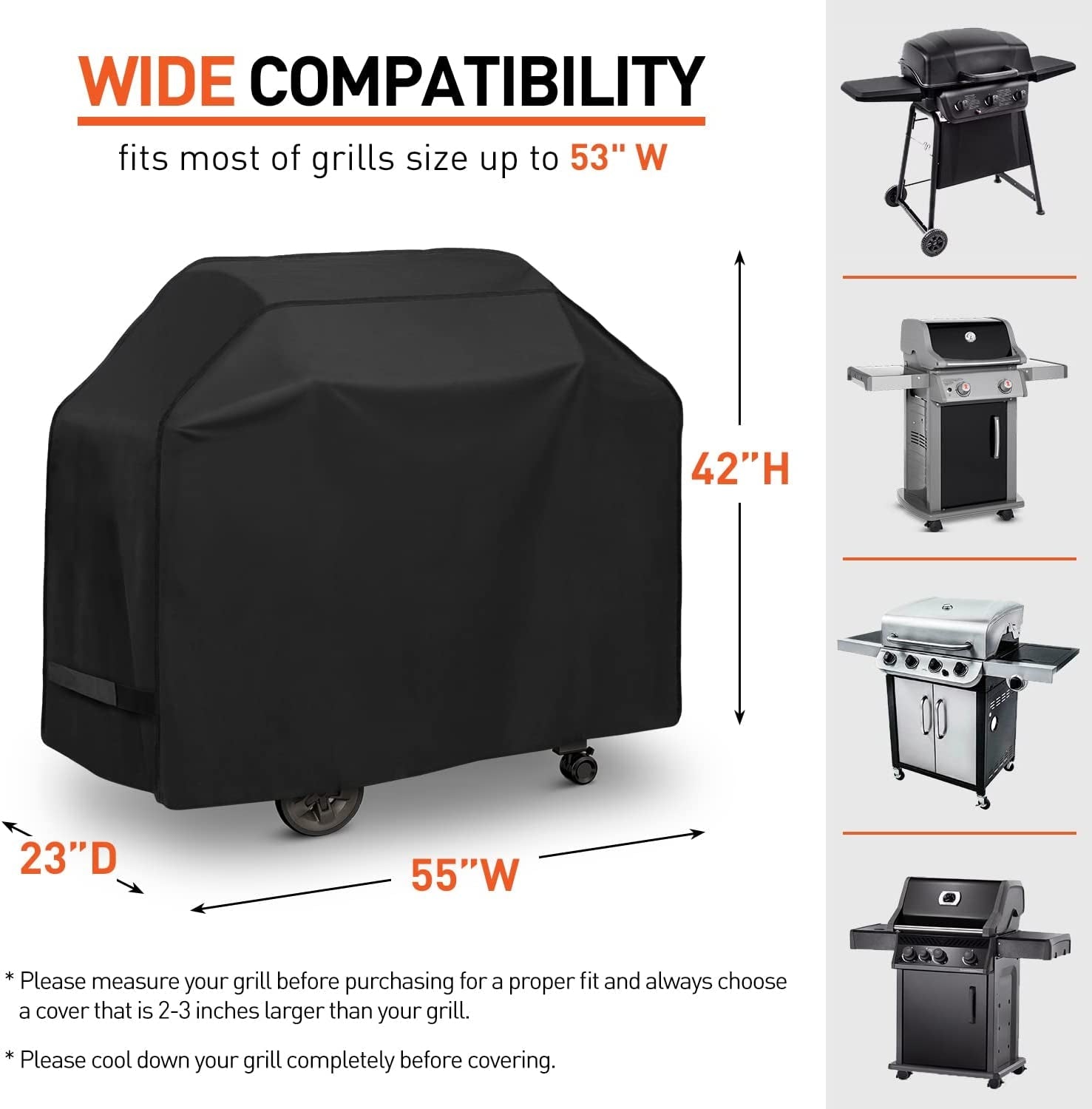 Arcedo BBQ Grill Cover 55 Inch. Waterproof Grill Cover for Outdoor Grill. Rip-Proof. Fade Resistant Barbecue Gas Grill Cover for Weber. Char Broil. Nexgrill Etc.. All Weather Resistant - Image 2