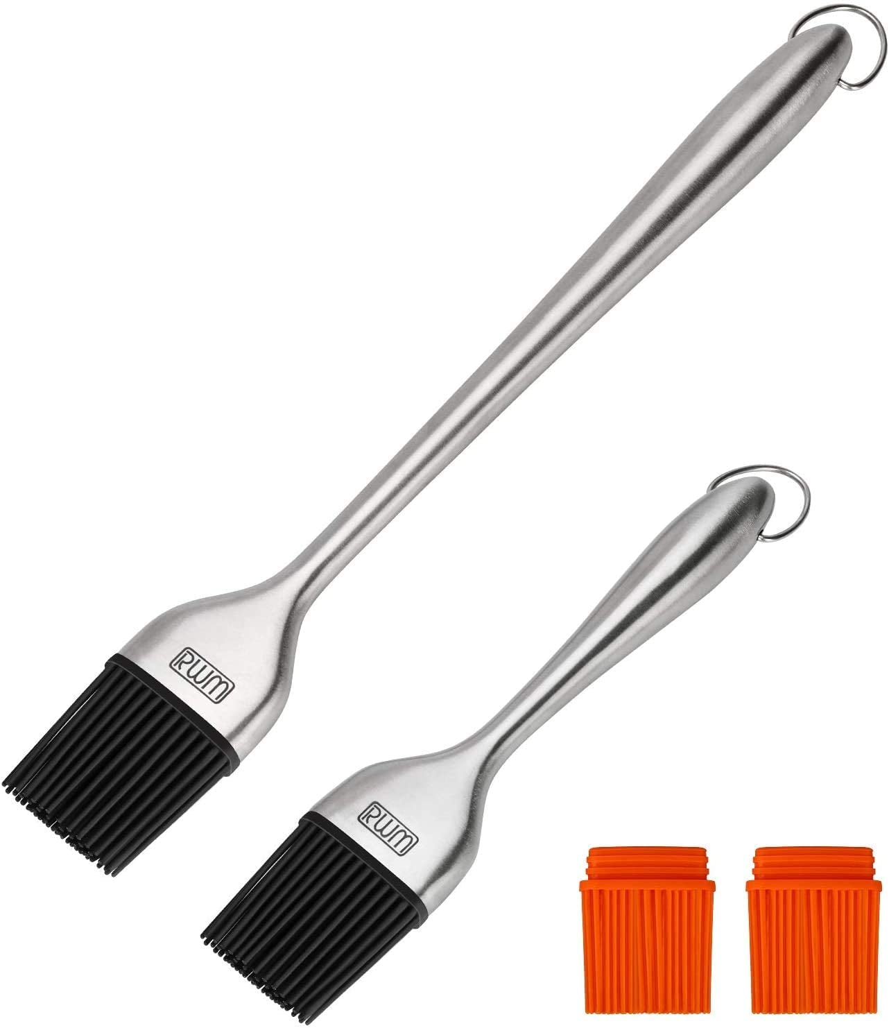 Rwm Basting Brush - Grilling BBQ Baking. Pastry and Oil Stainless Steel Brushes with Back up Silicone Brush Heads(Orange) for Kitchen Cooking & Marinating. Dishwasher