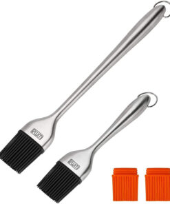Rwm Basting Brush - Grilling BBQ Baking. Pastry and Oil Stainless Steel Brushes with Back up Silicone Brush Heads(Orange) for Kitchen Cooking & Marinating. Dishwasher