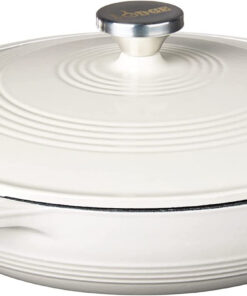 Lodge 3.6 Quart Enameled Cast Iron Oval Casserole with Lid– Dual Handles – Oven Safe up to 500° F or on Stovetop - Use to Marinate. Cook. Bake. Refrigerate and Serve – Oyster White